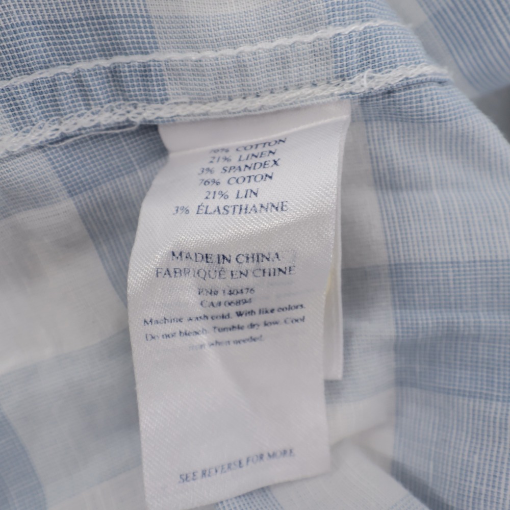 Faherty Linen Blend Gingham Plaid Button Down Shi… - image 8